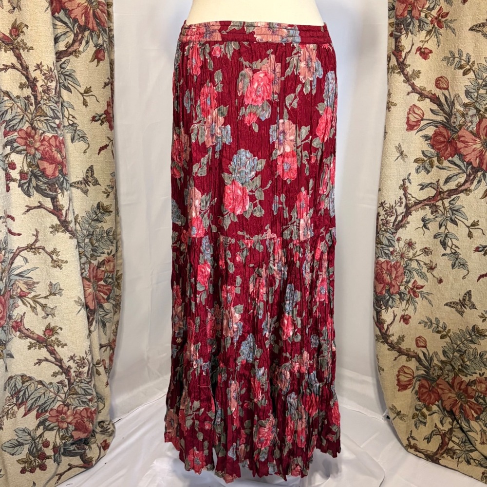 Sarah Arizona Stunning burgundy red Floral Maxi Skirt with boho floral design